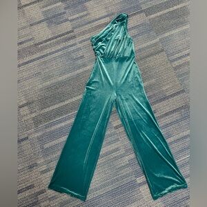 Express One Sleeve Green Velvety Jumpsuit